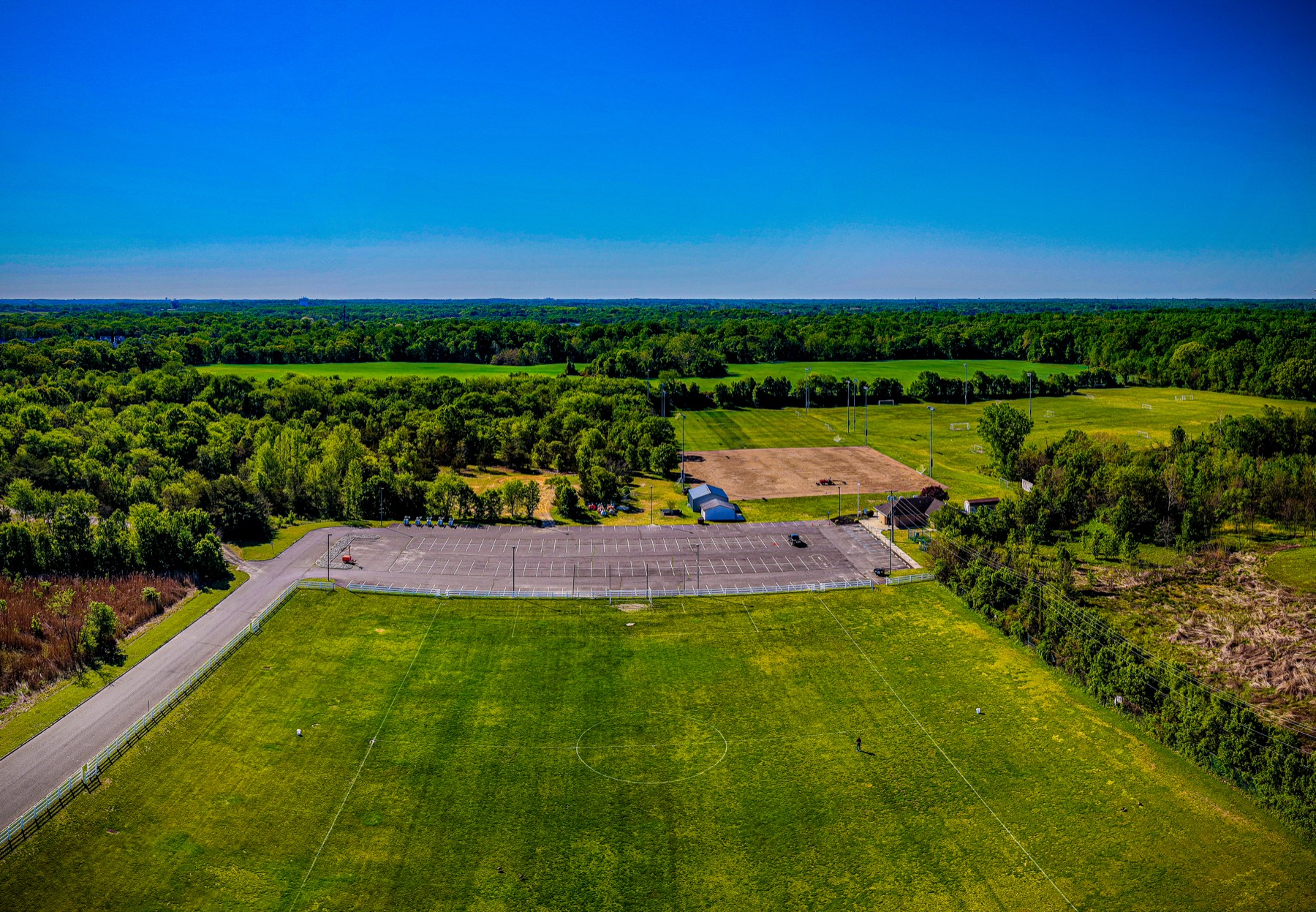 Aerial view of a multi-field athletic complex under development